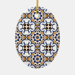  Portugees Azulejo Blue Yellow Pattern Keramisch Ornament