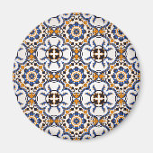  Portugees Azulejo Blue Yellow Pattern Magneet (Voorkant)