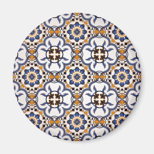  Portugees Azulejo Blue Yellow Pattern Magneet (Voorkant)