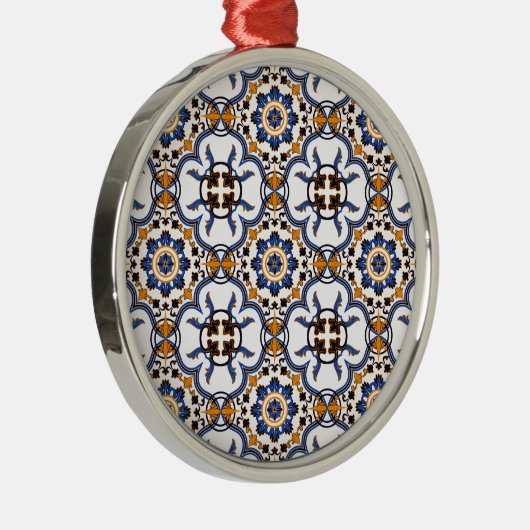  Portugees Azulejo Blue Yellow Pattern Metalen Ornament (Rechts)