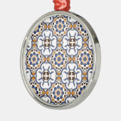  Portugees Azulejo Blue Yellow Pattern Metalen Ornament (Links)