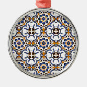 Portugees Azulejo Blue Yellow Pattern Metalen Ornament (Voorkant)