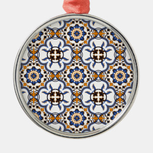  Portugees Azulejo Blue Yellow Pattern Metalen Ornament