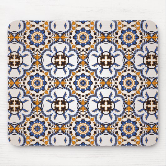  Portugees Azulejo Blue Yellow Pattern Muismat (Voorkant)