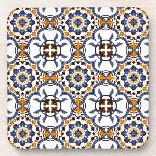  Portugees Azulejo Blue Yellow Pattern Onderzetter