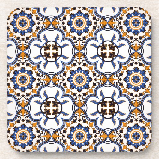 Portugees Azulejo Blue Yellow Pattern Onderzetter (Voorkant)