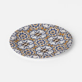 Portugees Azulejo Blue Yellow Pattern Papieren Bordje (Gekanteld)