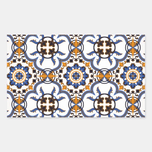 Portugees Azulejo Blue Yellow Pattern Rechthoekige Sticker (Voorkant)