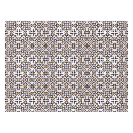Portugees Azulejo Blue Yellow Pattern Tafelkleed (Voorkant (Horizontaal))