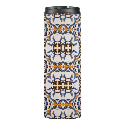Portugees Azulejo Blue Yellow Pattern Thermosbeker (Achterkant)
