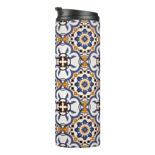  Portugees Azulejo Blue Yellow Pattern Thermosbeker (Geroteerd rechts)