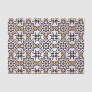  Portugees Azulejo Blue Yellow Pattern Tissuepapier