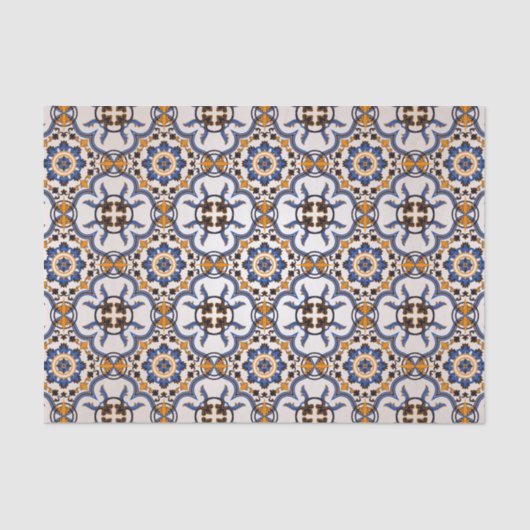  Portugees Azulejo Blue Yellow Pattern Tissuepapier (Voorkant)