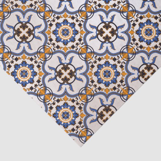 Portugees Azulejo Blue Yellow Pattern Tissuepapier (Detail)