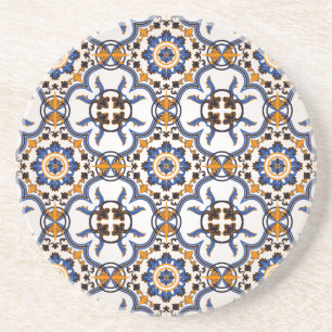 Portugees Azulejo Blue Yellow Pattern Zandsteen Onderzetter