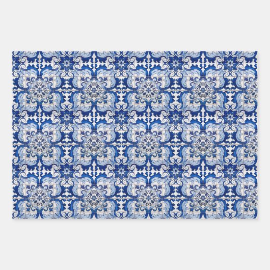Portugees Azulejo Ceramic Tiles Seamless Pattern Inpakpapier Vel (Voorkant 3)