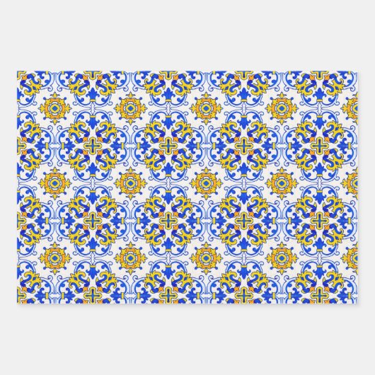 Portugees Azulejo Ceramic Tiles Seamless Pattern Inpakpapier Vel (Voorkant)