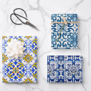 Portugees Azulejo Ceramic Tiles Seamless Pattern Inpakpapier Vel