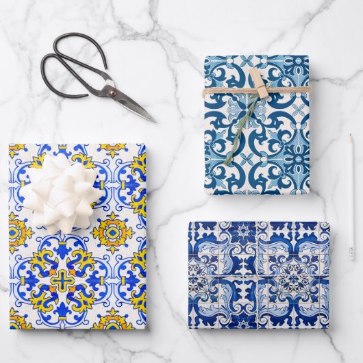 Portugees Azulejo Ceramic Tiles Seamless Pattern Inpakpapier Vel (Voorkant)
