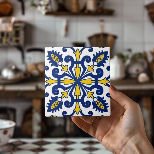 Portugees Azulejo Classic Decorative Blue Yellow Tegeltje
