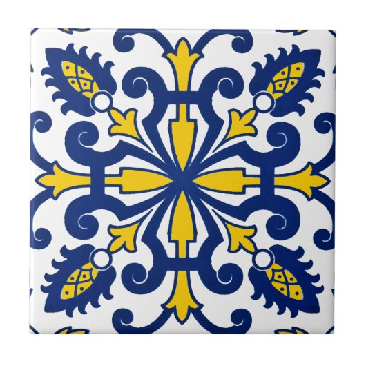 Portugees Azulejo Classic Decorative Blue Yellow Tegeltje (Voorkant)