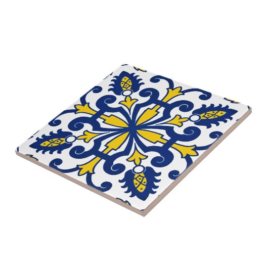 Portugees Azulejo Classic Decorative Blue Yellow Tegeltje (Zijkant)