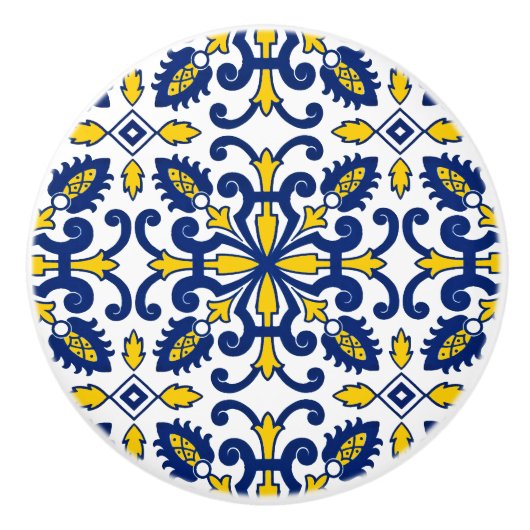 Portugees Azulejo Decoratieve Blauw Gele Keuken Keramische Knop (Voorkant)