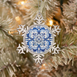 Portugees Azulejo Glazed Tegel Family Tin Sneeuwvlok Ornament