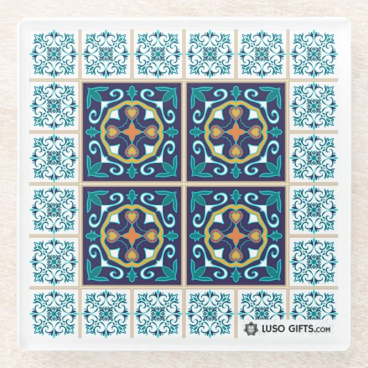 Portugees Azulejo Tile Glass Onderzetter (Voorkant)