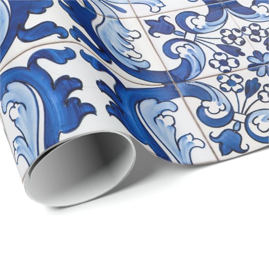  Portugees Azulejo Tile Pattern Cadeaupapier (Rol Hoek)