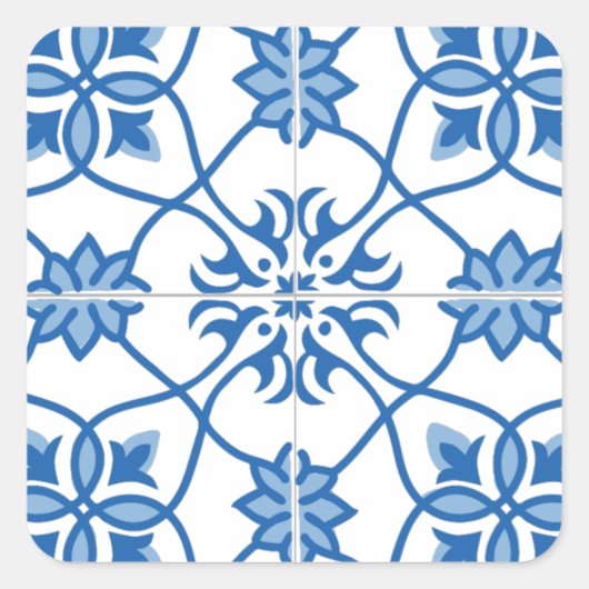 Portugees Azulejo Tile Pattern Vierkante Sticker (Voorkant)