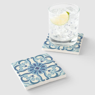 Portugees Azulejos Blue Floral Pattern Stenen Onderzetter