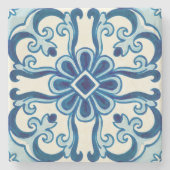 Portugees Azulejos Blue Floral Pattern Stenen Onderzetter (Voorkant)