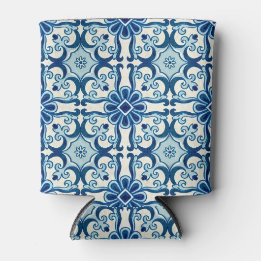 Portugees Azulejos Blue Floral Tile Pattern Blikjeskoeler (Voorkant)