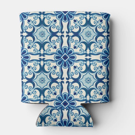 Portugees Azulejos Blue Floral Tile Pattern Blikjeskoeler (Achterkant)