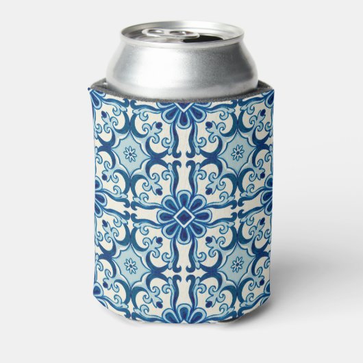 Portugees Azulejos Blue Floral Tile Pattern Blikjeskoeler (Blikje Achterkant)