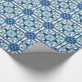 Portugees Azulejos Blue Floral Tile Pattern Cadeaupapier (Hoek)