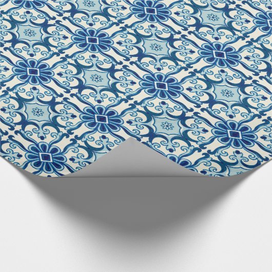 Portugees Azulejos Blue Floral Tile Pattern Cadeaupapier (Hoek)