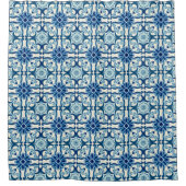 Portugees Azulejos Blue Floral Tile Pattern Douchegordijn (Voorkant)