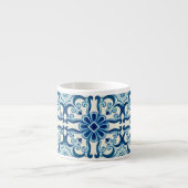 Portugees Azulejos Blue Floral Tile Pattern  Espresso Kop (Voorkant)