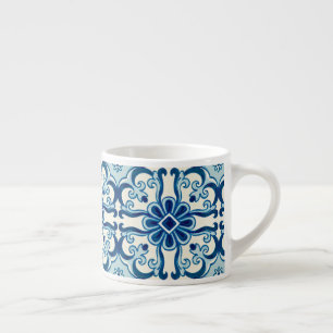 Portugees Azulejos Blue Floral Tile Pattern  Espresso Kop