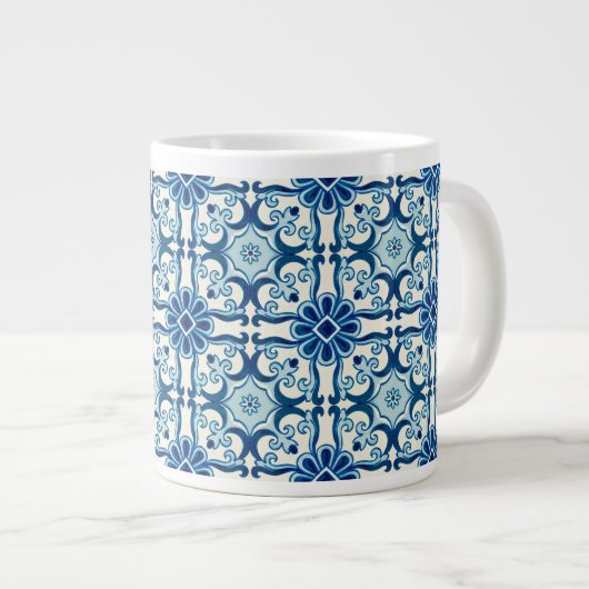 Portugees Azulejos Blue Floral Tile Pattern Grote Koffiekop (Voorkant rechts)