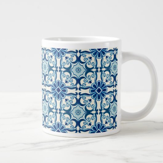 Portugees Azulejos Blue Floral Tile Pattern Grote Koffiekop (Rechts)