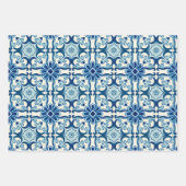 Portugees Azulejos Blue Floral Tile Pattern Inpakpapier Vel (Voorkant 2)