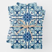 Portugees Azulejos Blue Floral Tile Pattern Inpakpapier Vel (In situ)
