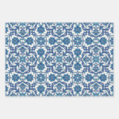 Portugees Azulejos Blue Floral Tile Pattern Inpakpapier Vel (Voorkant 3)