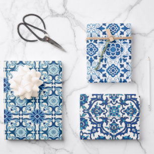 Portugees Azulejos Blue Floral Tile Pattern Inpakpapier Vel