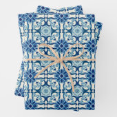 Portugees Azulejos Blue Floral Tile Pattern Inpakpapier Vel (In situ)
