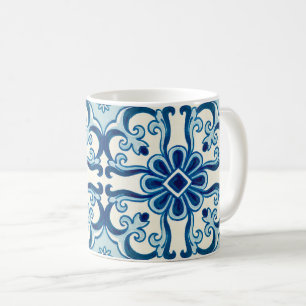 Portugees Azulejos Blue Floral Tile Pattern Koffiemok