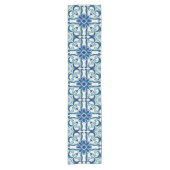 Portugees Azulejos Blue Floral Tile Pattern Korte Tafelloper (Voorkant)
